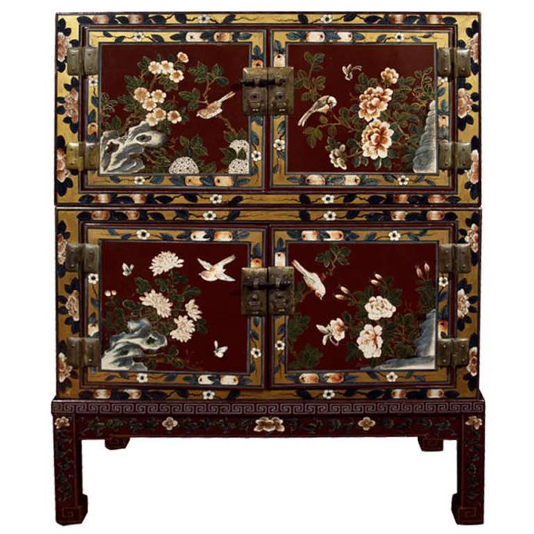 Japanese Painted Chest on Stand