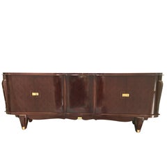 Stunning French Five-Door Deco Buffet Curved Macassar Ebony and Bronze Details