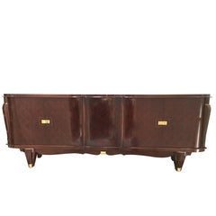 Vintage Stunning French Five-Door Deco Buffet Curved Macassar Ebony and Bronze Details