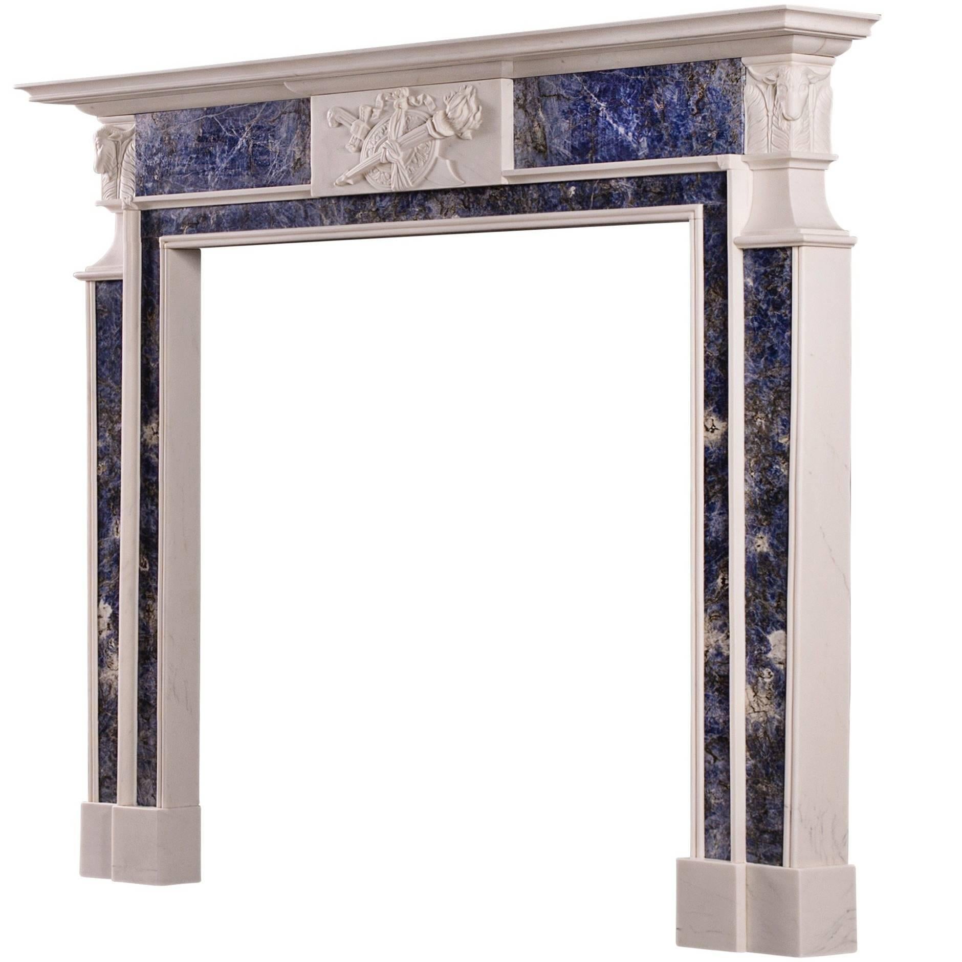 Late Georgian White Marble Fireplace with Blue Inlay For Sale