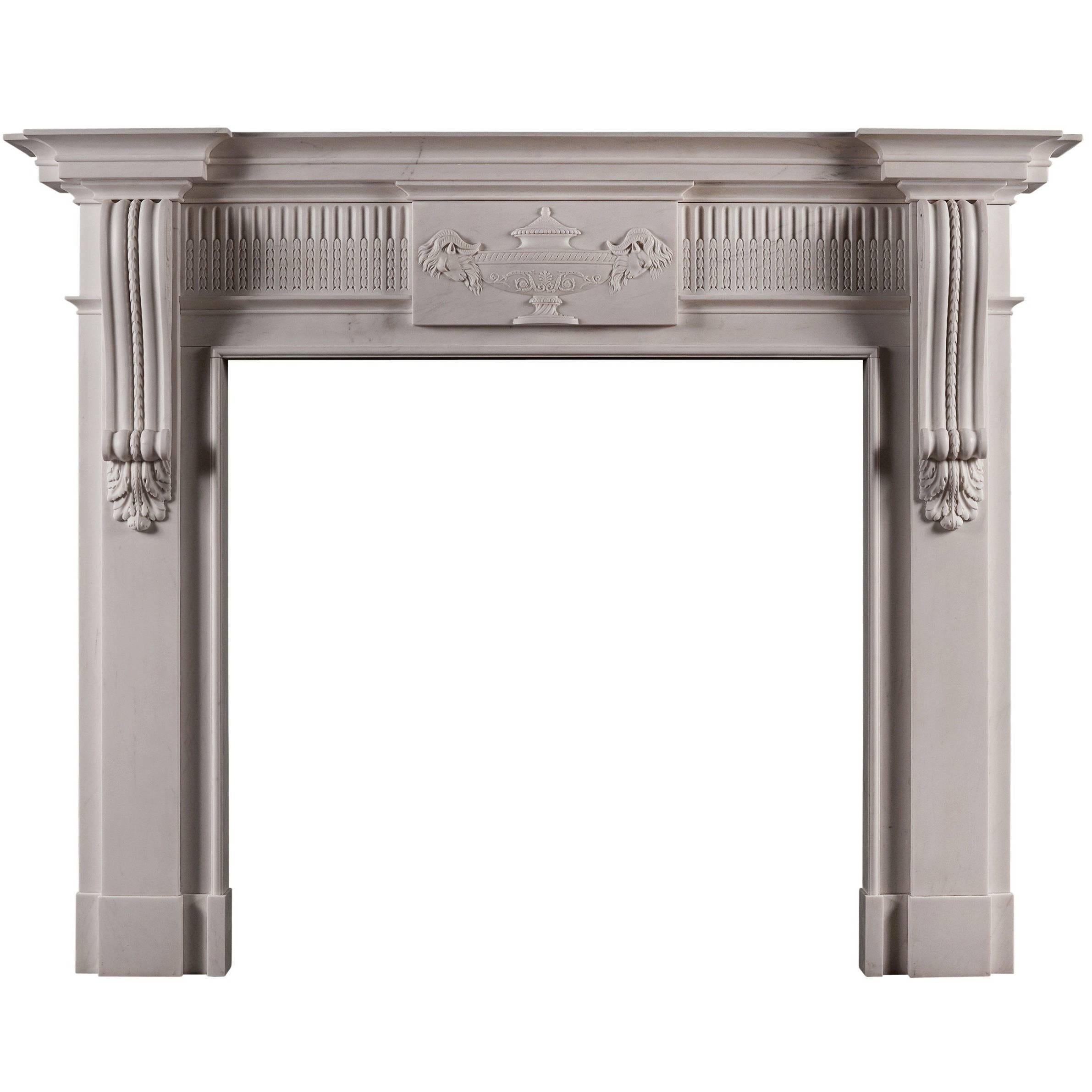 Georgian Style White Marble Fireplace with Carved Brackets