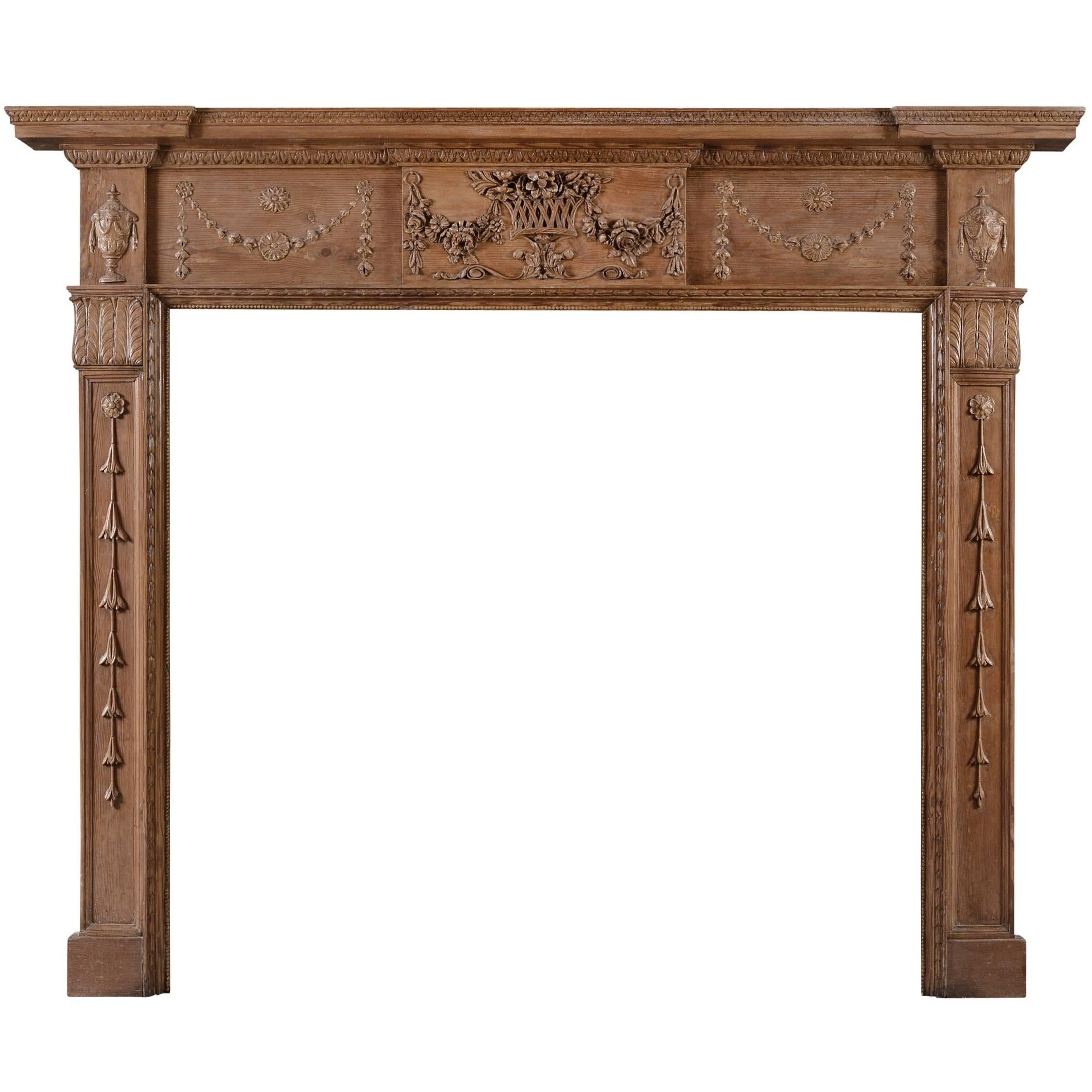 English Pine and Gesso Antique Fireplace