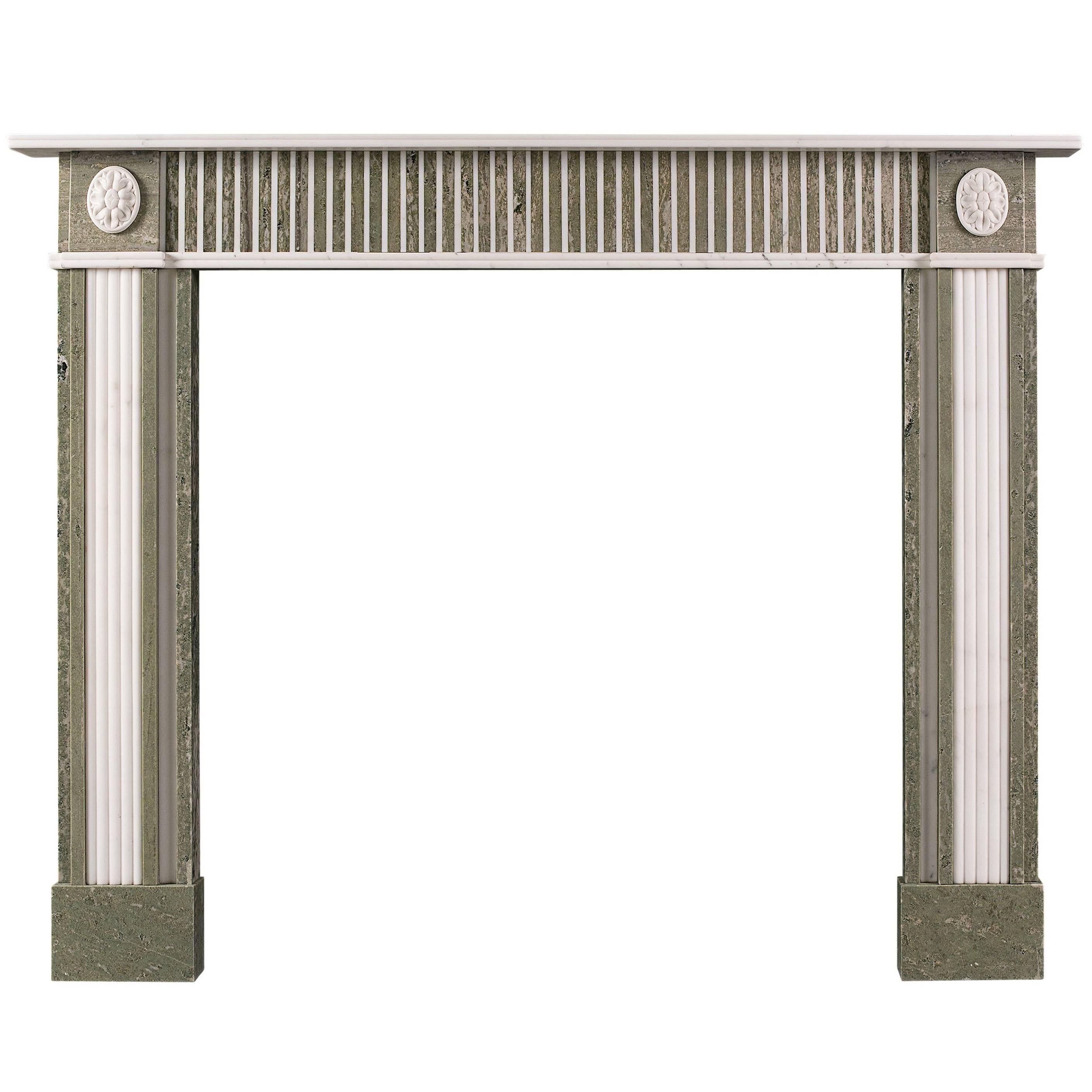 Regency Style Fireplace in Swedish Green Marble with Statuary Inlay