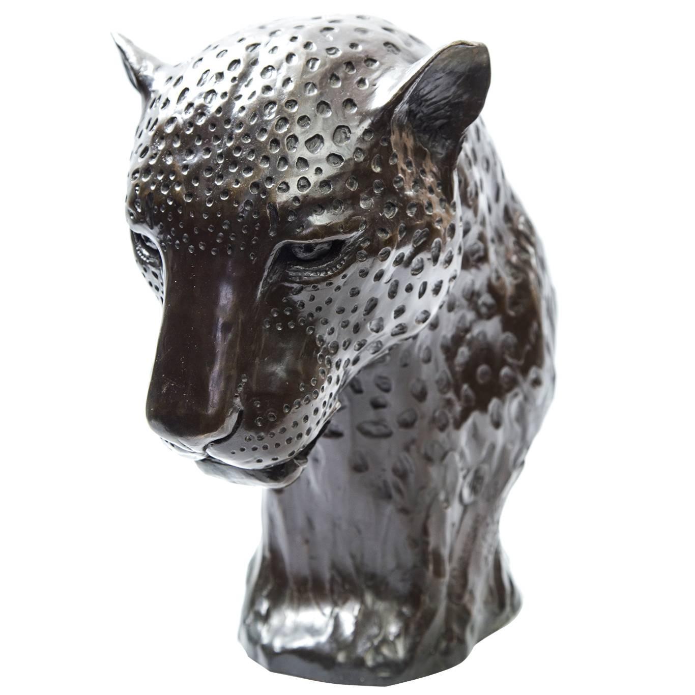 Bronze Leopard Head Sculpture Donald Greig Rare at 1stdibs