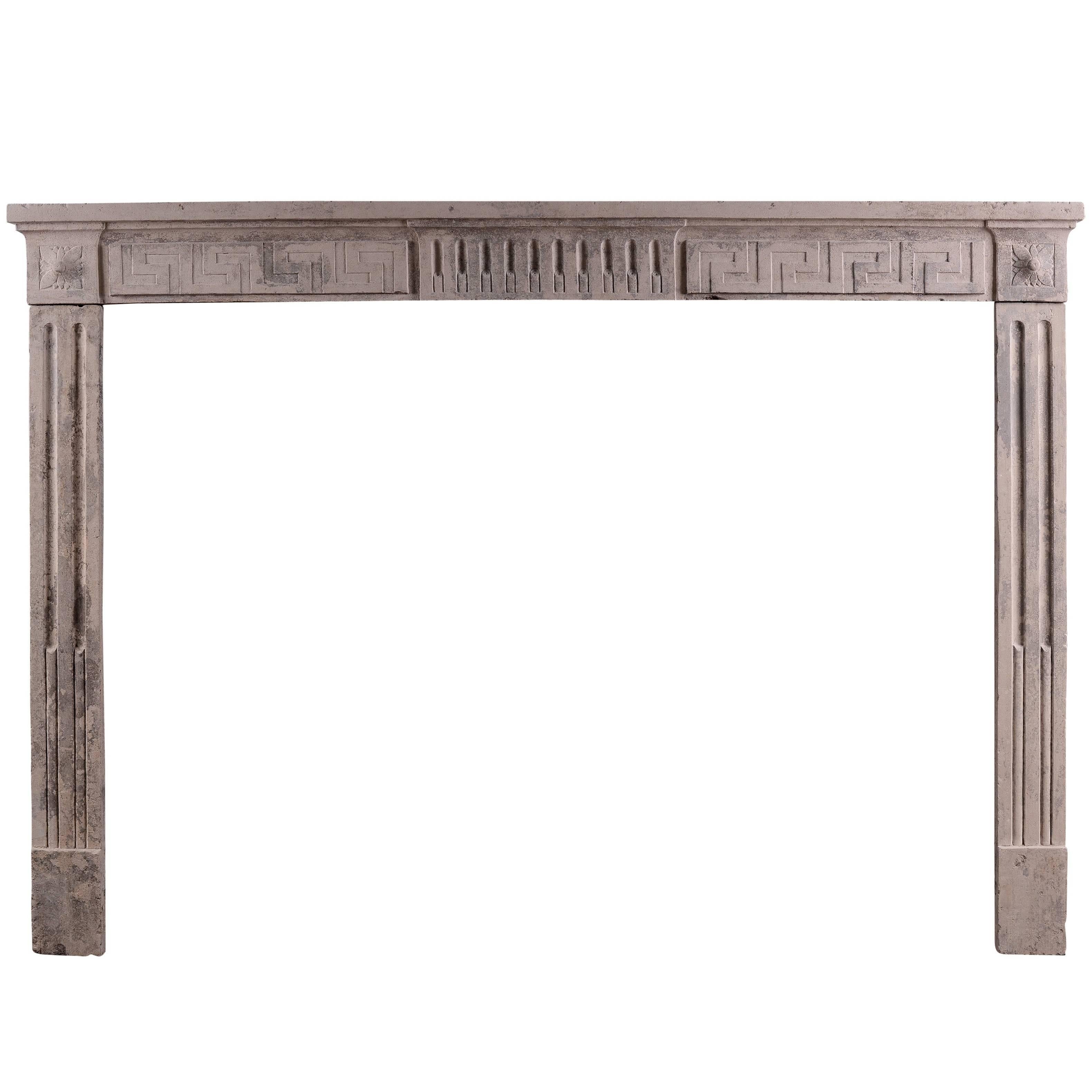 Rustic 18th Century Louis XVI Fireplace with Greek Key Motif