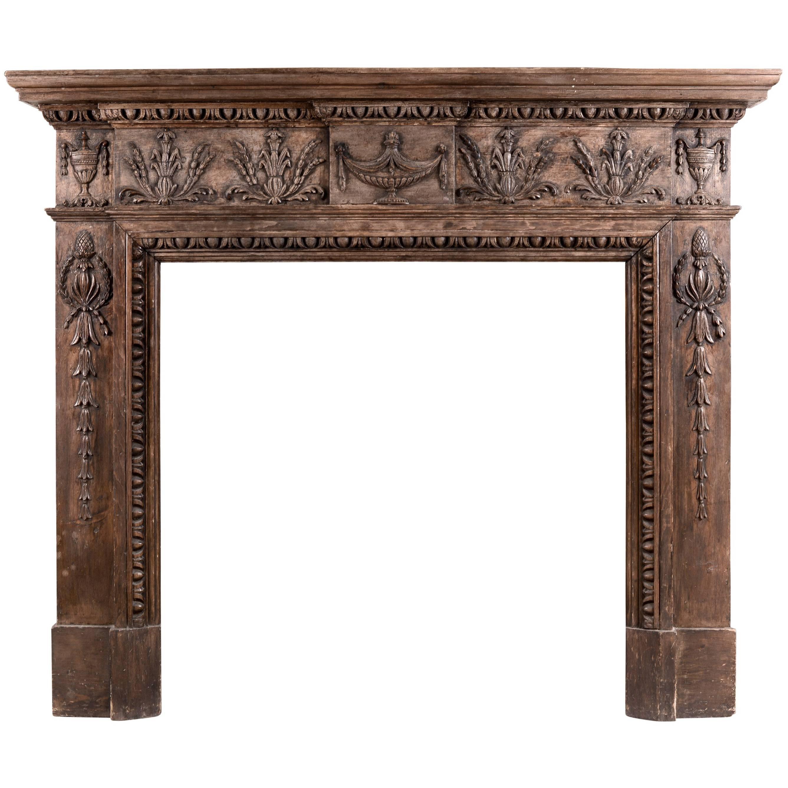 English Carved Wood Fireplace in the Late Georgian Style