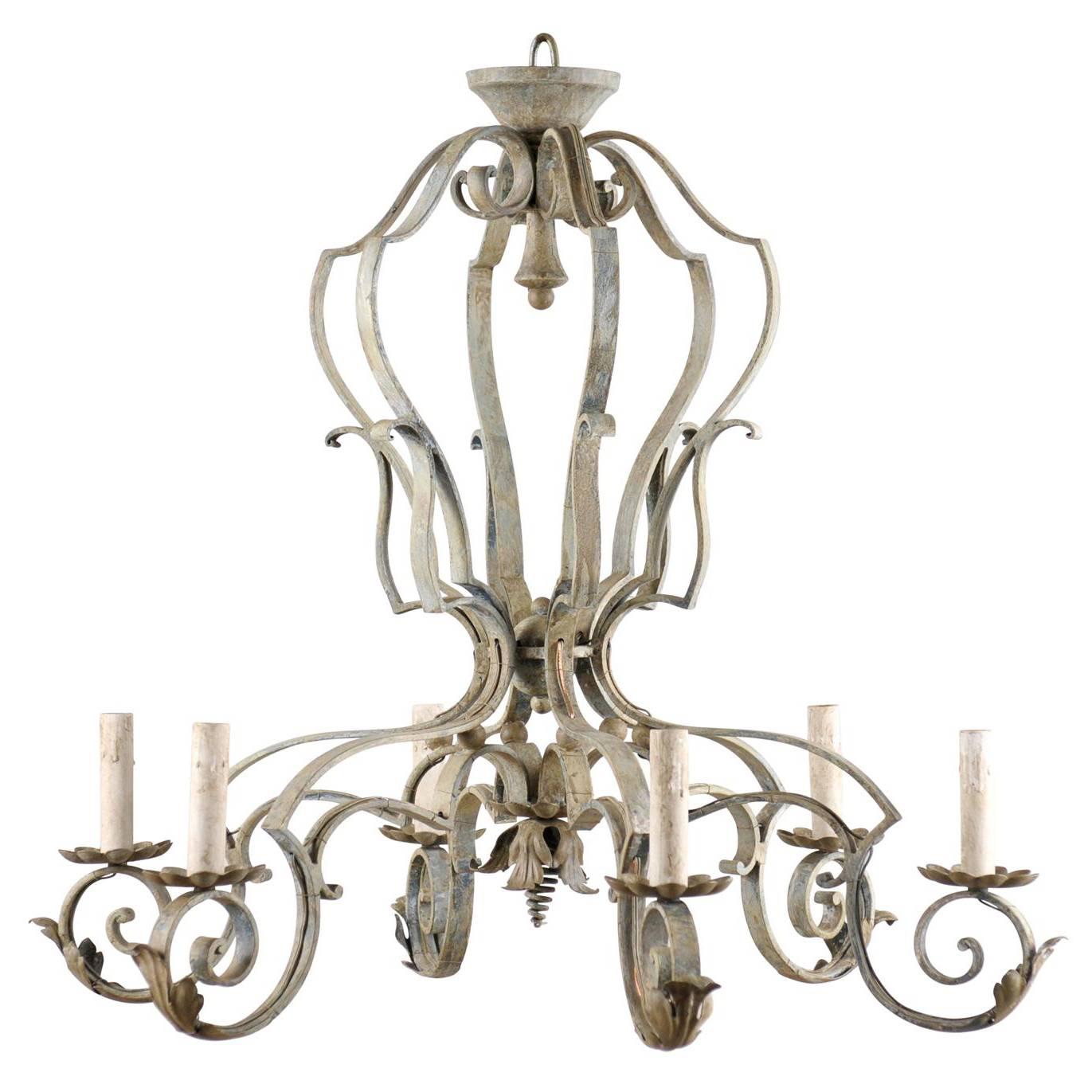 French Mid-20th Century Painted Six-Light Chandelier For Sale