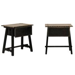 Pair of French Vintage Leather-Top Side Tables