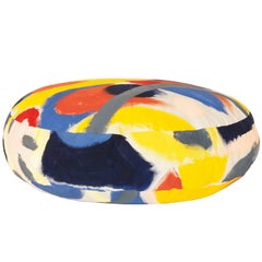 Multicolored Hand-Painted Canvas Circle Ottoman