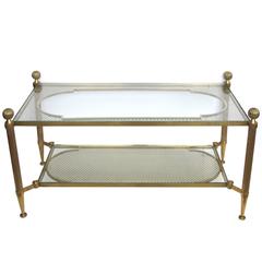 Good Quality French Brass and Glass Coffee Table with Reticulated Grill-Work Top