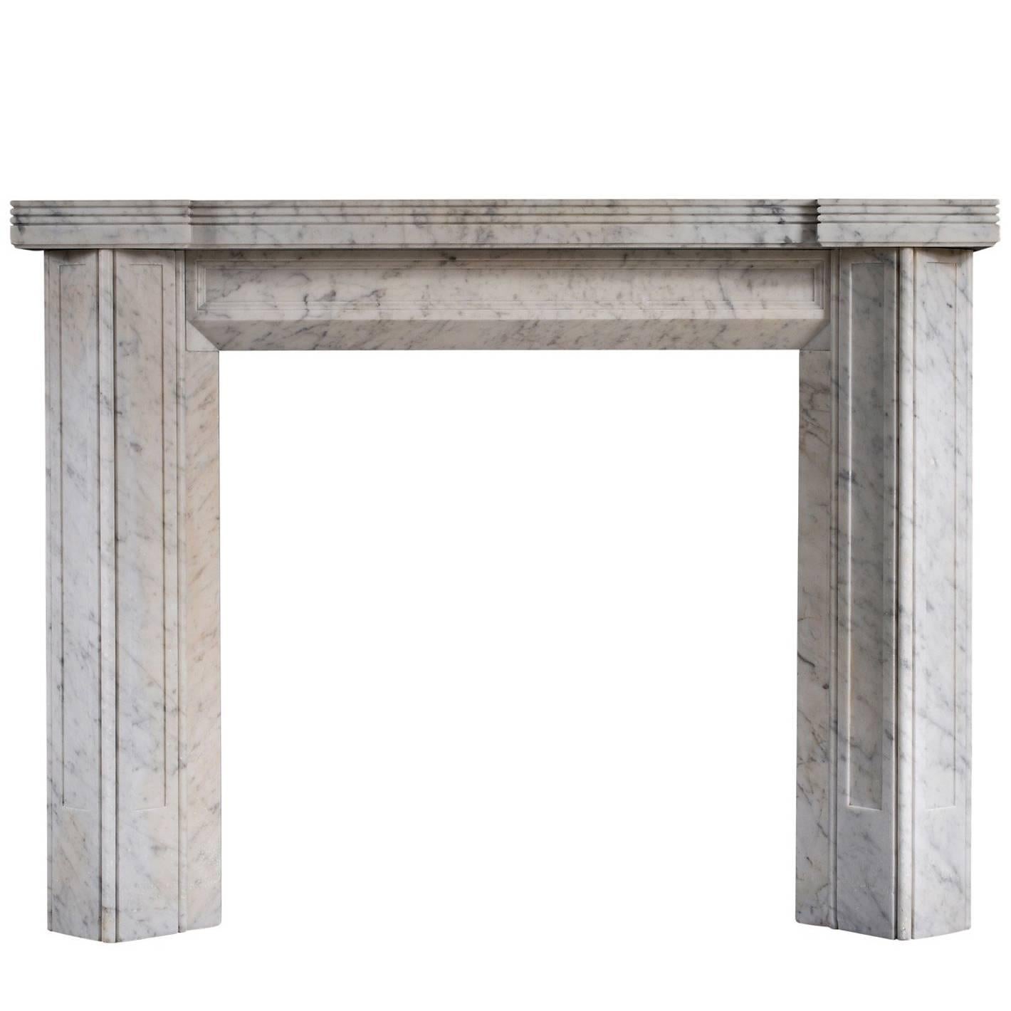 Unusual English Carrara Marble Fireplace in the Art Deco Style