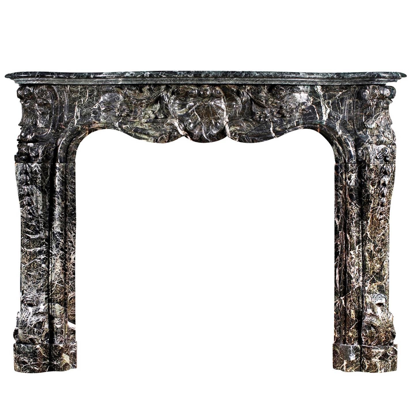 19th Century French Louis XV Style Fireplace in Tinos Green Marble