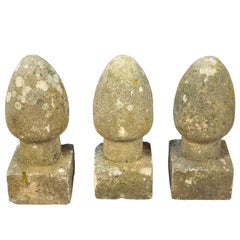 19th Century French Set of Three Stone Conical Orb Finials
