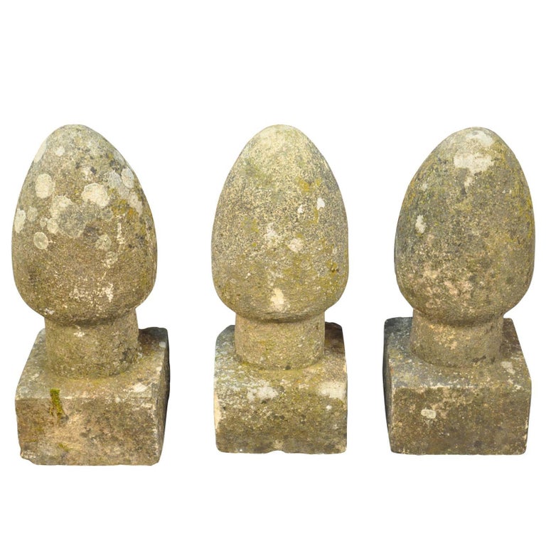 19th Century French Set of Three Stone Conical Orb Finials at 1stDibs