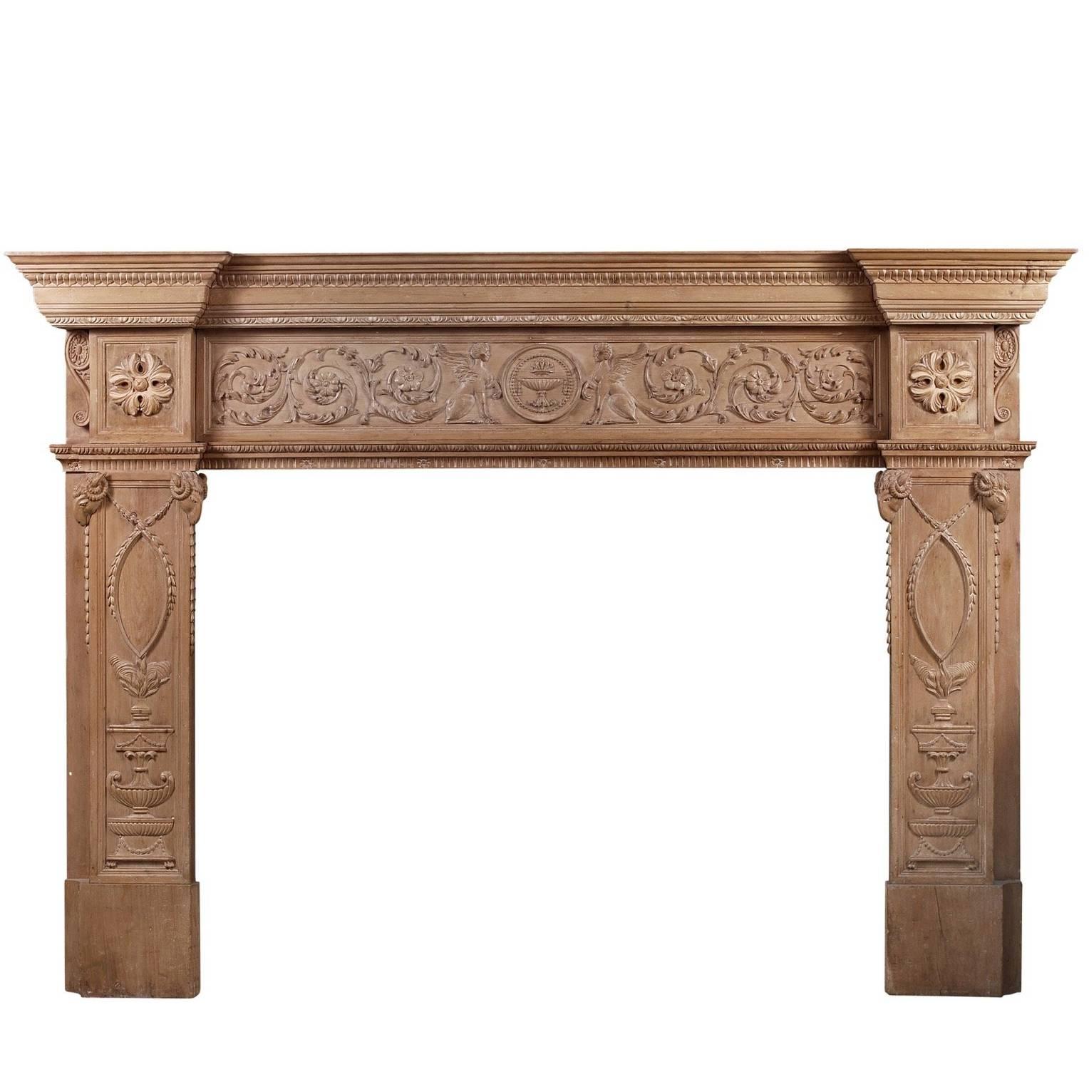 Imposing Period English Antique Regency Pine Fireplace For Sale