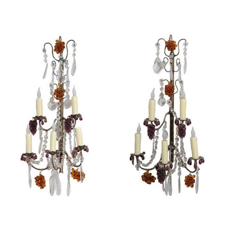 Pair of French Five-Light Three-Tier Sconces