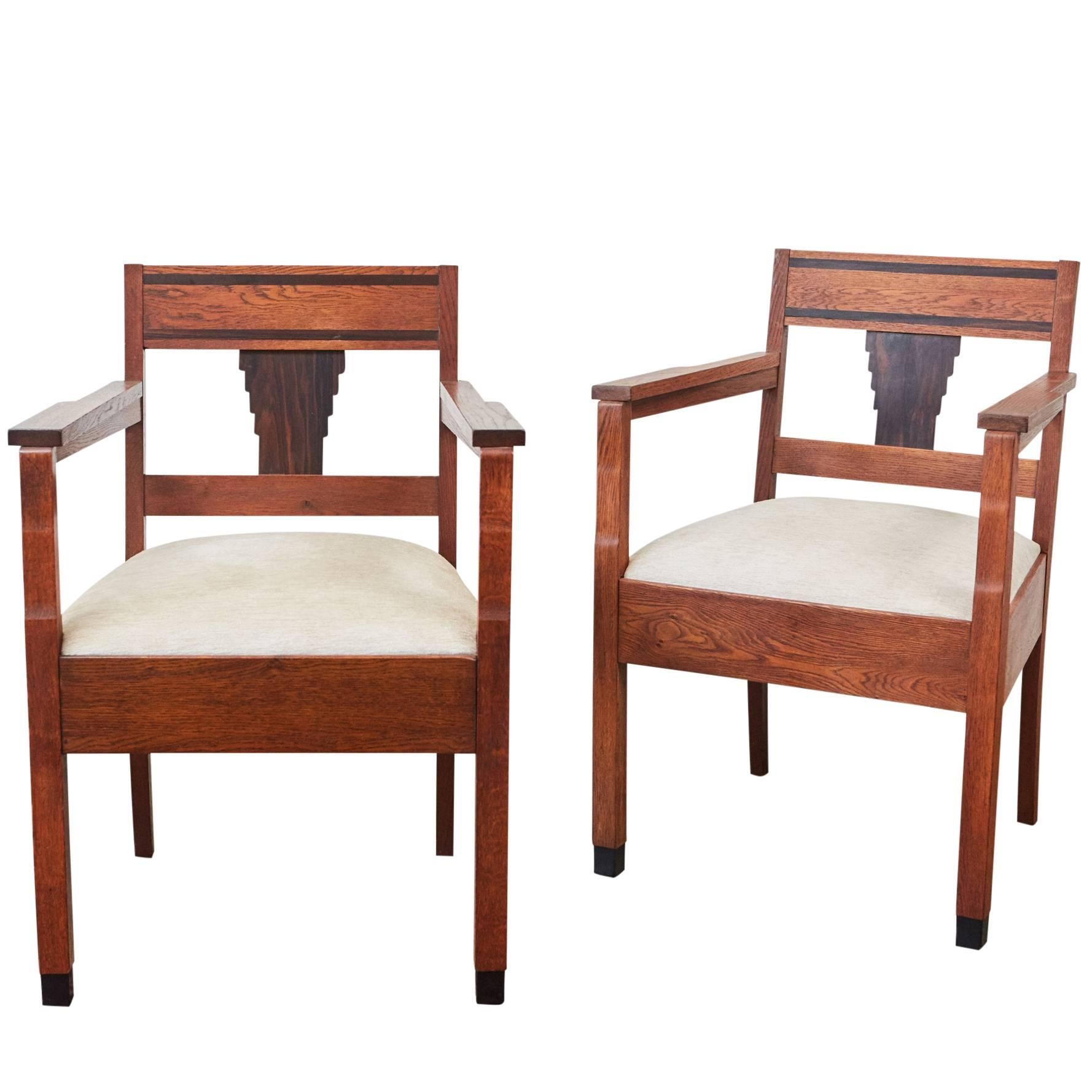 Pair of Amsterdam School Open Armchairs For Sale