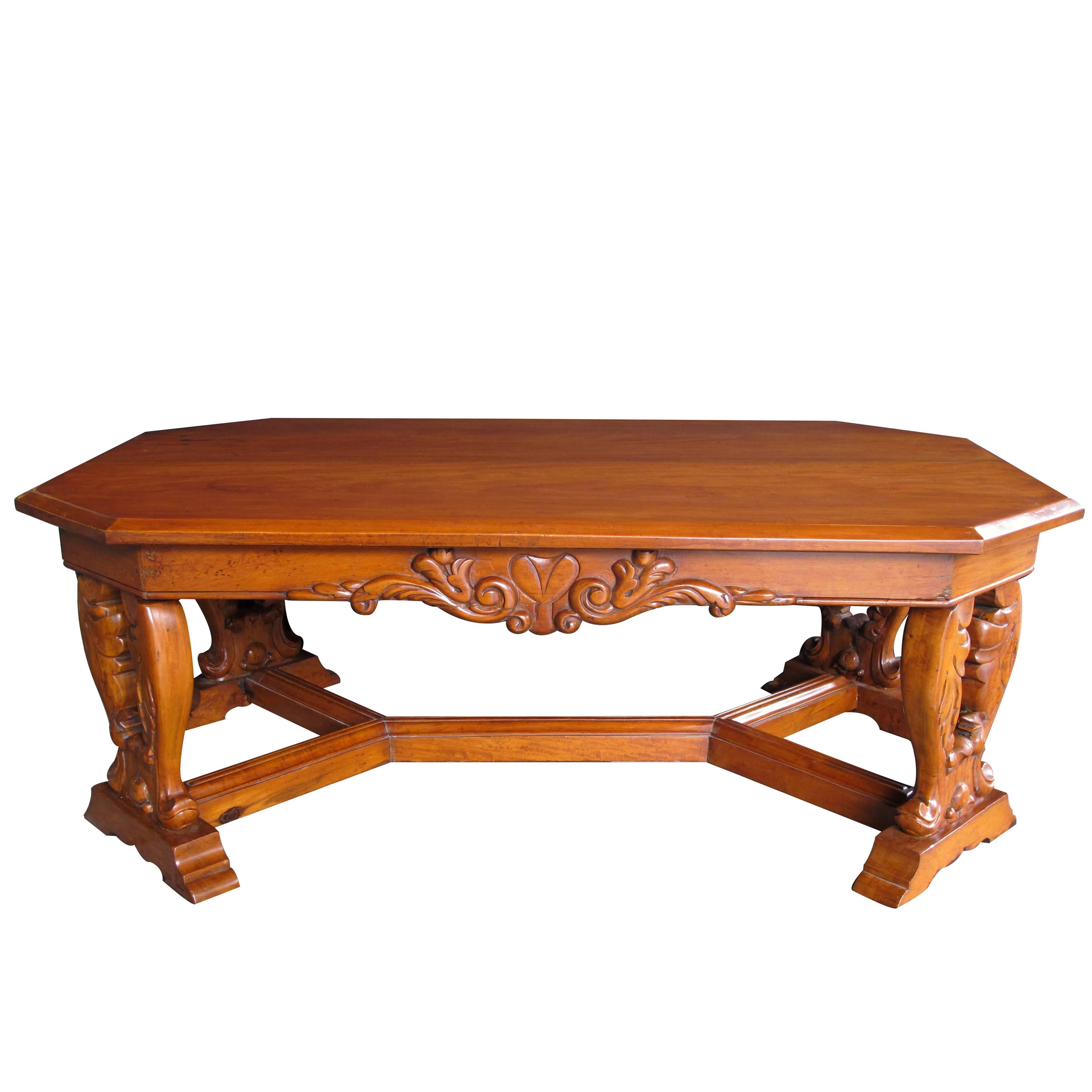 Handsome and Boldly-Carved French Baroque Style Cherrywood Coffee/Cocktail Table
