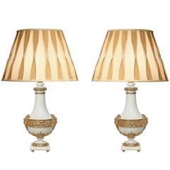 Antique Pair of French 19th Century Louis XVI Style Marble and Ormolu Lamps