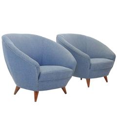 Italian Round Blue Armchairs, 1950s, Set of Two