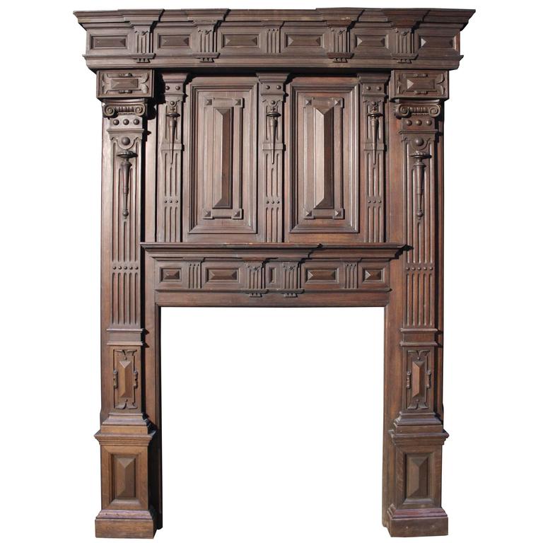 Impressive Large Scale Victorian Carved Oak Fire Surround For Sale