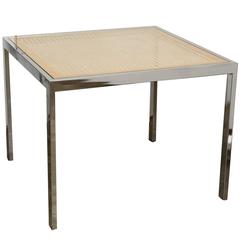 Milo Baughman Mid-Century Modern Chrome, Glass and Wicker Game or Dining Table 4