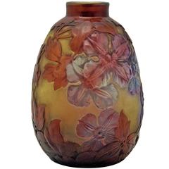 Emile Galle Finest Bellied Vase Gallé Nancy Art Nouveau Clematis Flowers c.1920 5