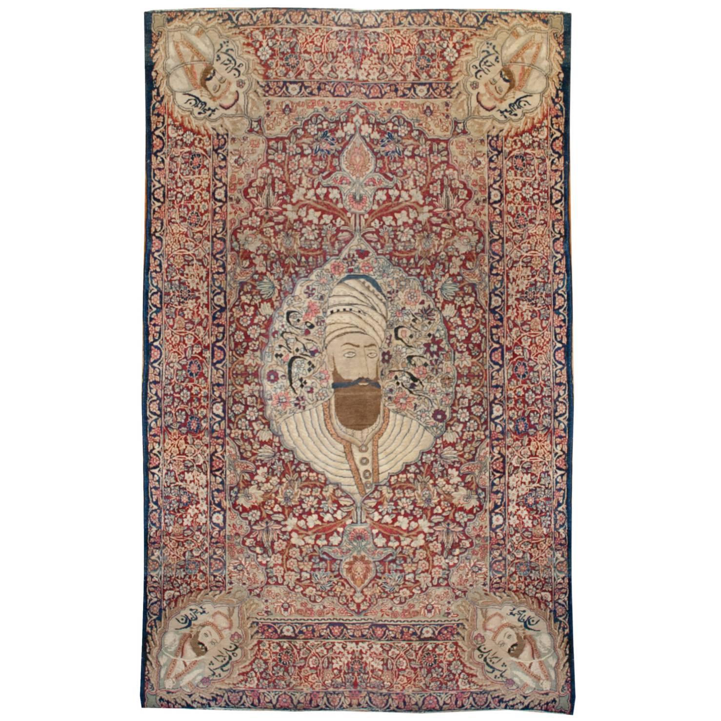 Remarquable tapis Kirman pictural du 19ème siècle