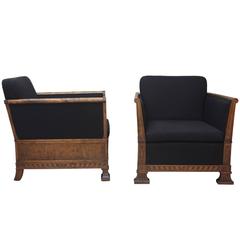 Stunning Pair of Swedish Art Deco Period Lounge Chairs, Early 20th Century