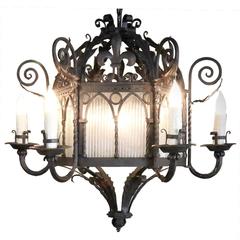 Antique Country French Wrought Iron Lantern Chandelier