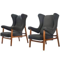 Franco Albini, Pair of Rare Italian Fiorenza Upholstered Armchairs