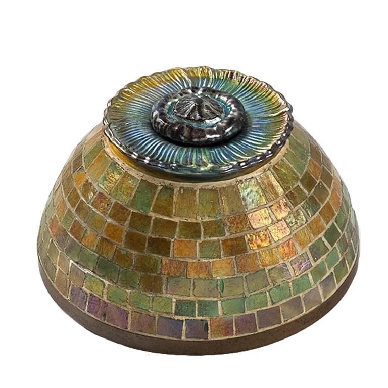Tiffany Studios New York Mosaic Favrile Glass and Bronze Inkwell