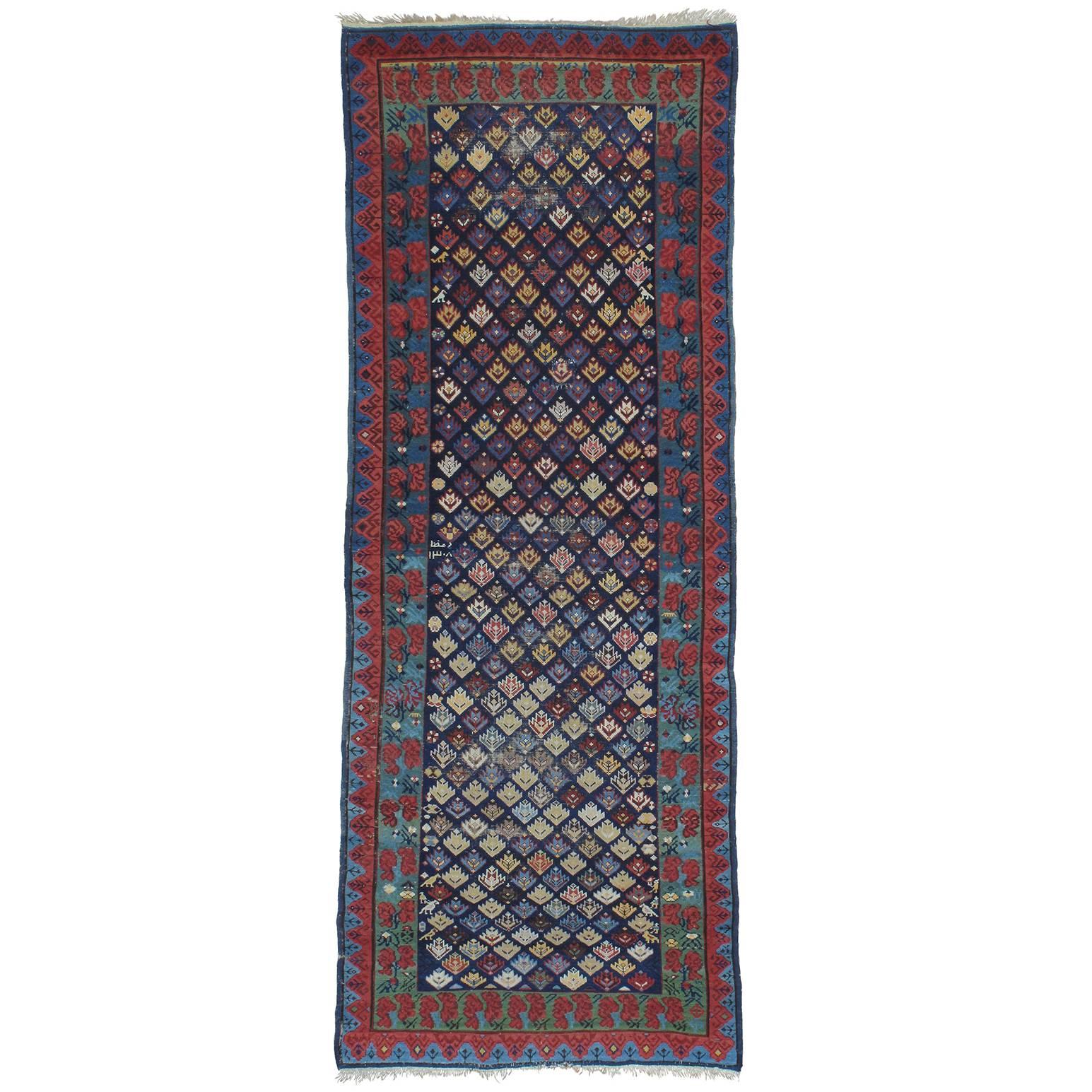 Antique Kuba Long Rug with Gentle Wear