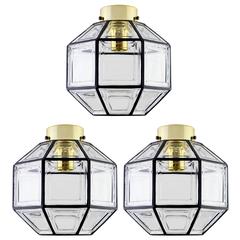 Large Iron & Clear Glass Flush Mount Lights by Glashütte Limburg c. 1965 10