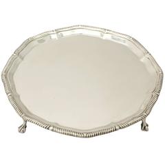 1910s Antique George V George III Style Sterling Silver Waiter 11
