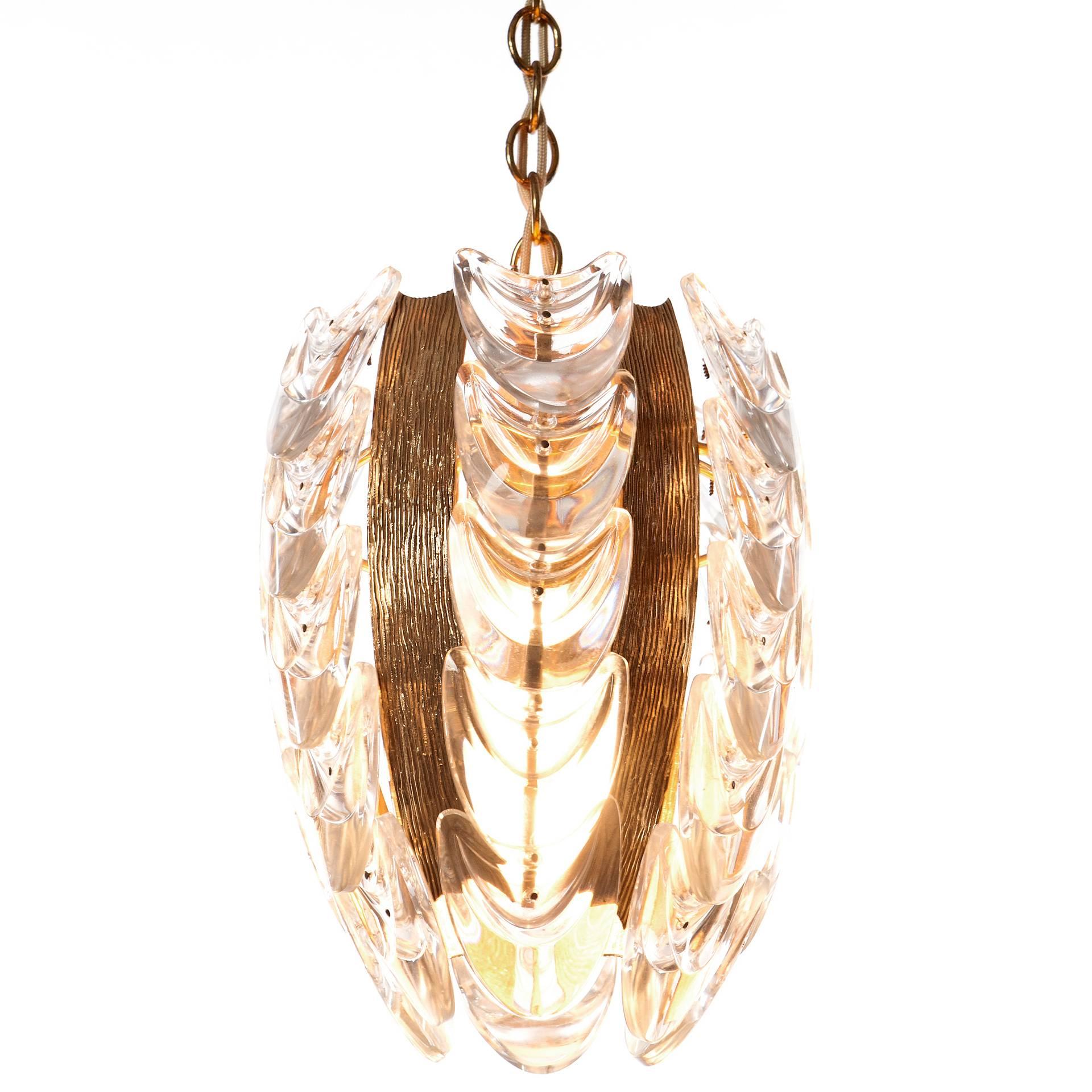 Palwa 1960s Stylish Glass & Brass Pendant Light