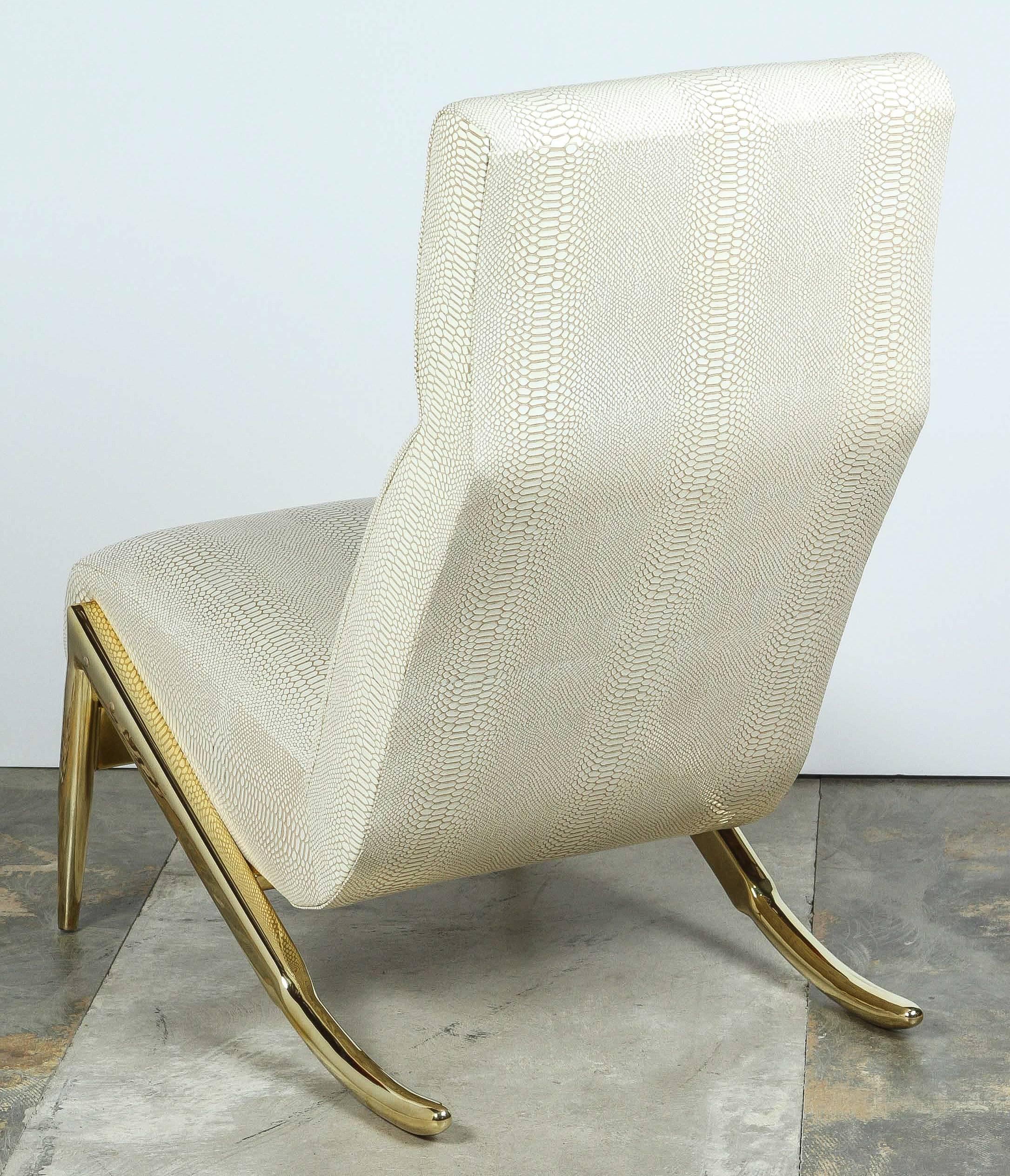 American Paul Marra Slipper Chair in Brass with Faux Python For Sale