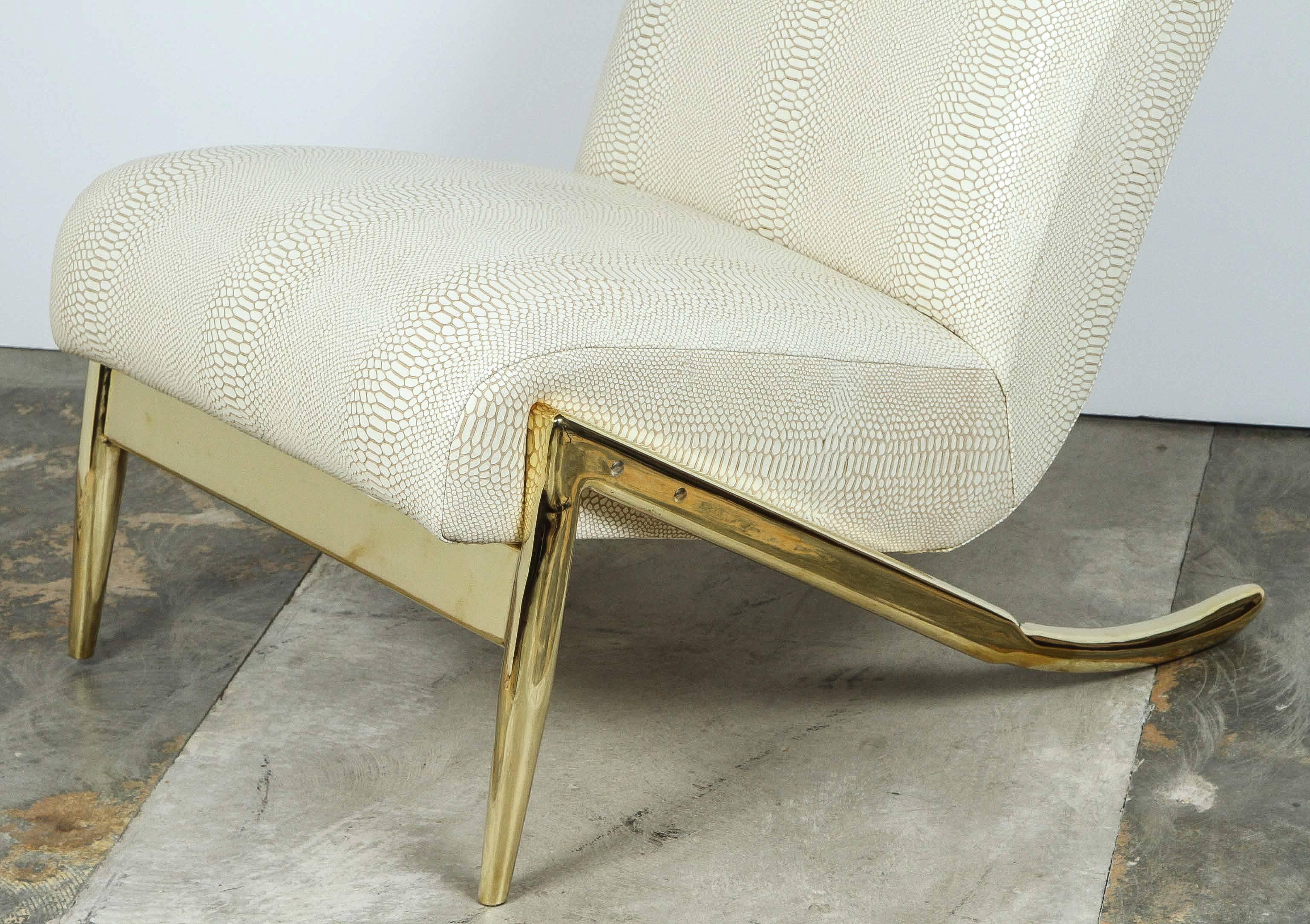 Modern Paul Marra Slipper Chair in Brass with Faux Python For Sale