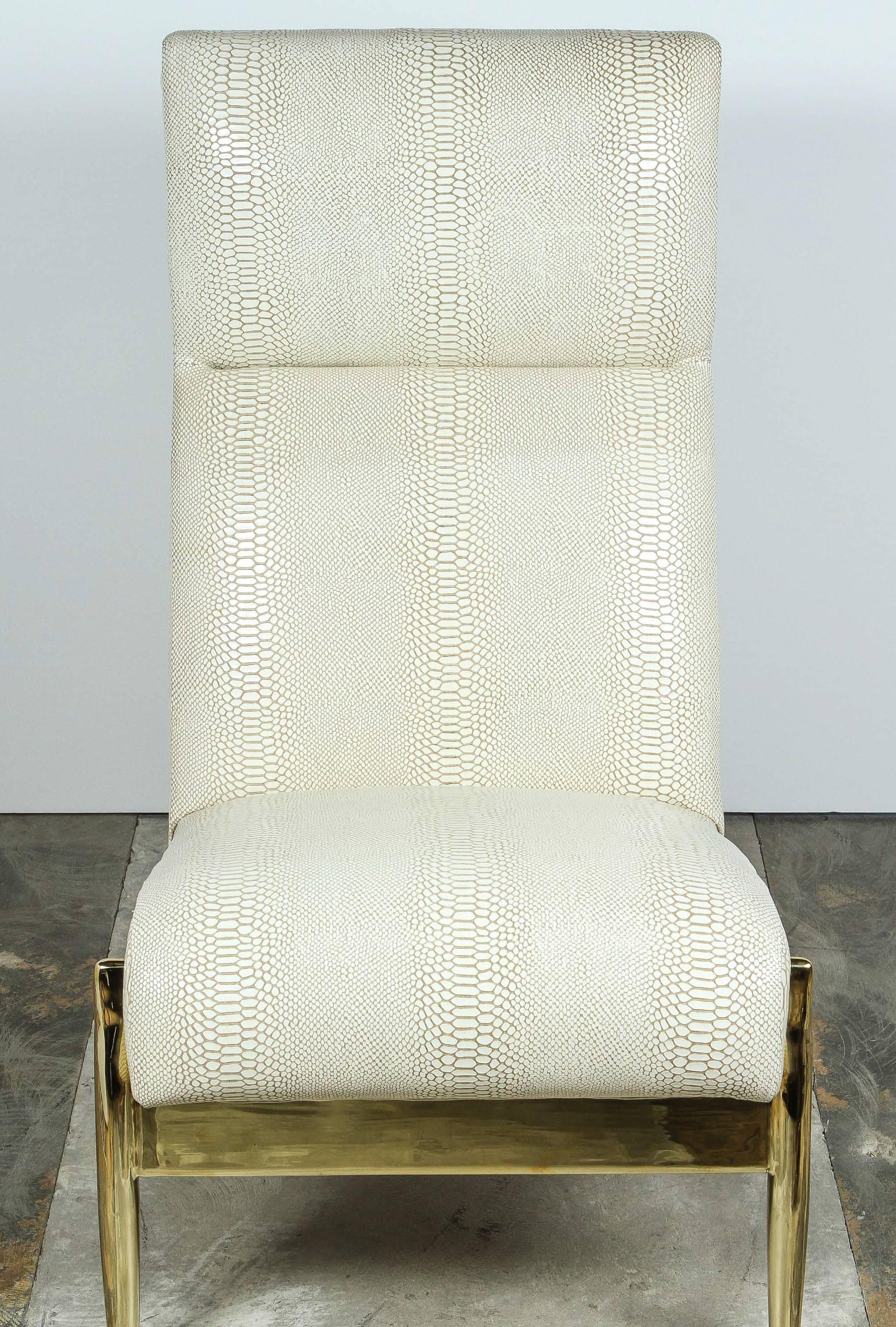Contemporary Paul Marra Slipper Chair in Brass with Faux Python For Sale