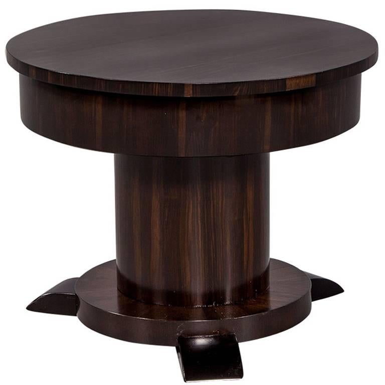 French Macassar Ebony Round Side Table with Hidden Interior Bar