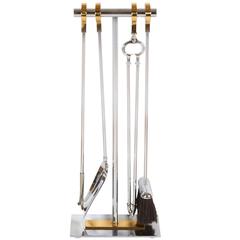 Chrome Fireplace Tools with Brass Accents