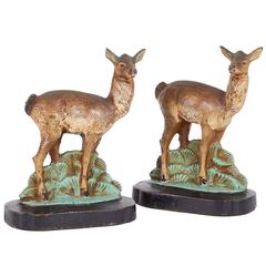Vintage Pair of Hubley Cast Iron Deer Bookends