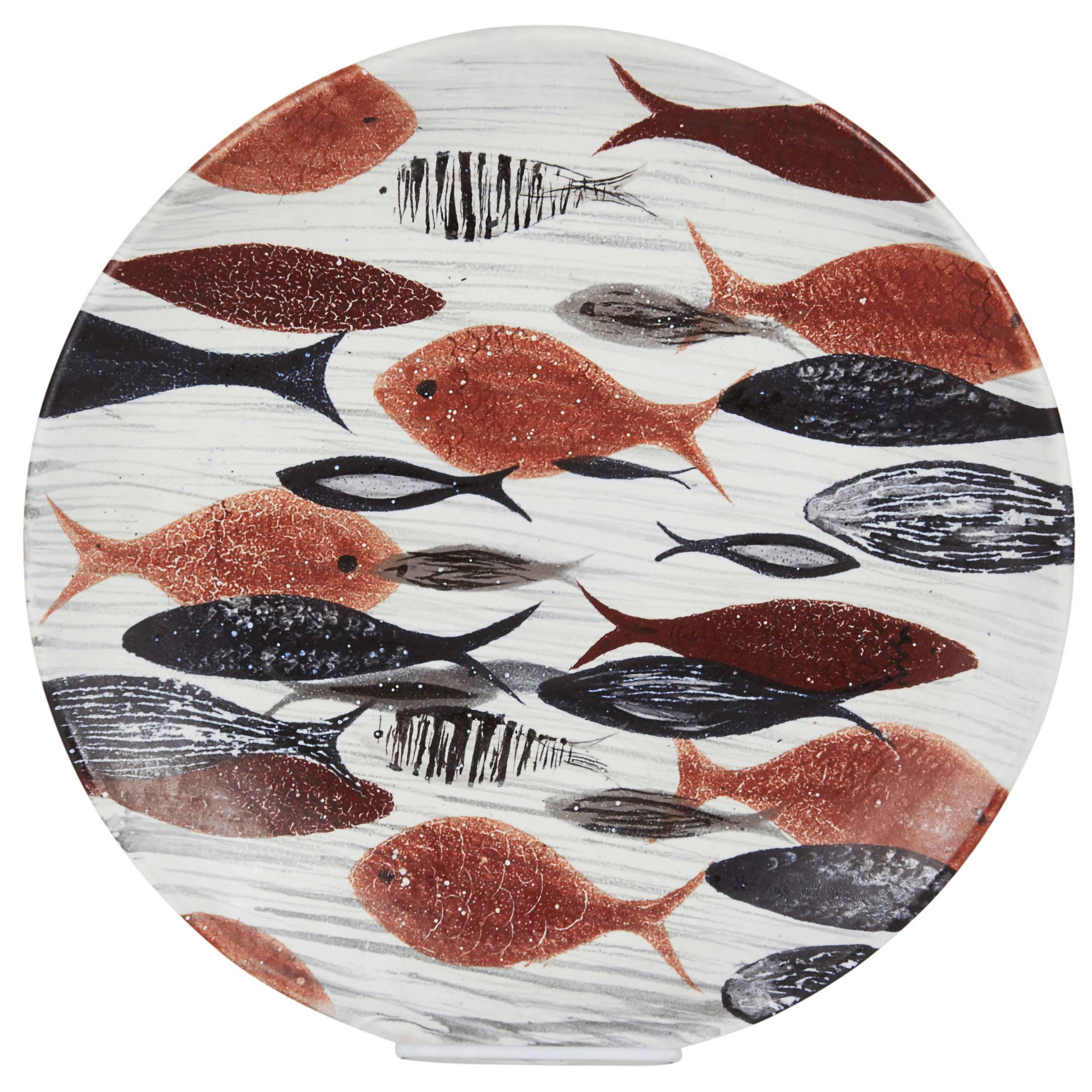 Large Ceramic Plate with Fish Motif, Signed Reyes