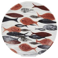 Large Ceramic Plate with Fish Motif, Signed Reyes 3