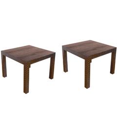 Pair of Karl Springer Style Tables in Alligator Embossed Leather