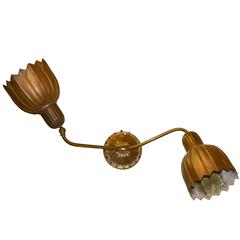 Art Deco Two-Light Bronzed Metal Sconce with Floral Motif