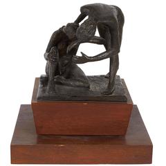 Gerald Fellman Sculpture with Two Female Figures on Rotating Base, Signed