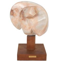 Germaine Vuillequez Abstract Pink Marble Sculpture on Base