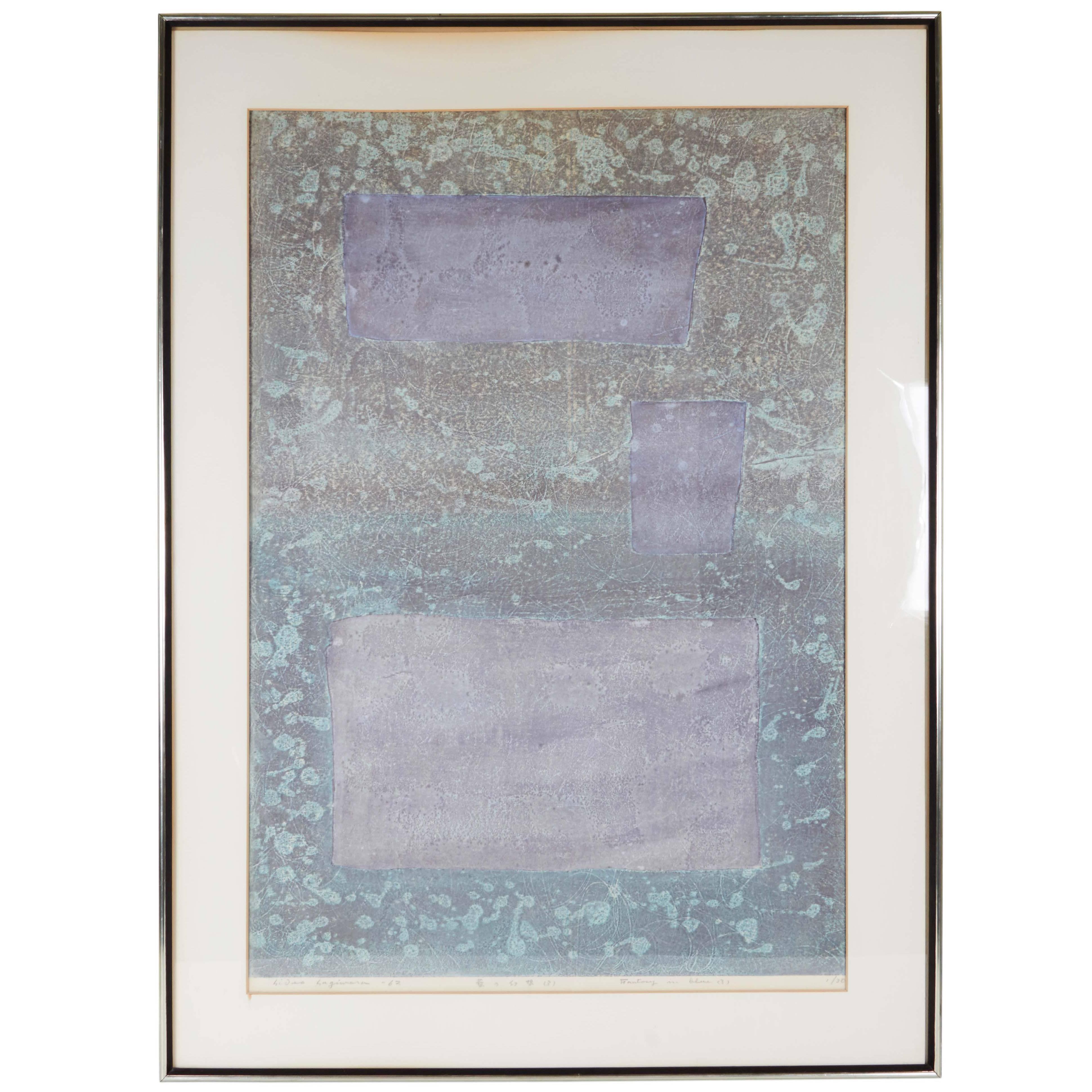 Hideo Hagiwara, 'Fantasy in Blue (3)', Woodblock Color Print, Signed and Framed