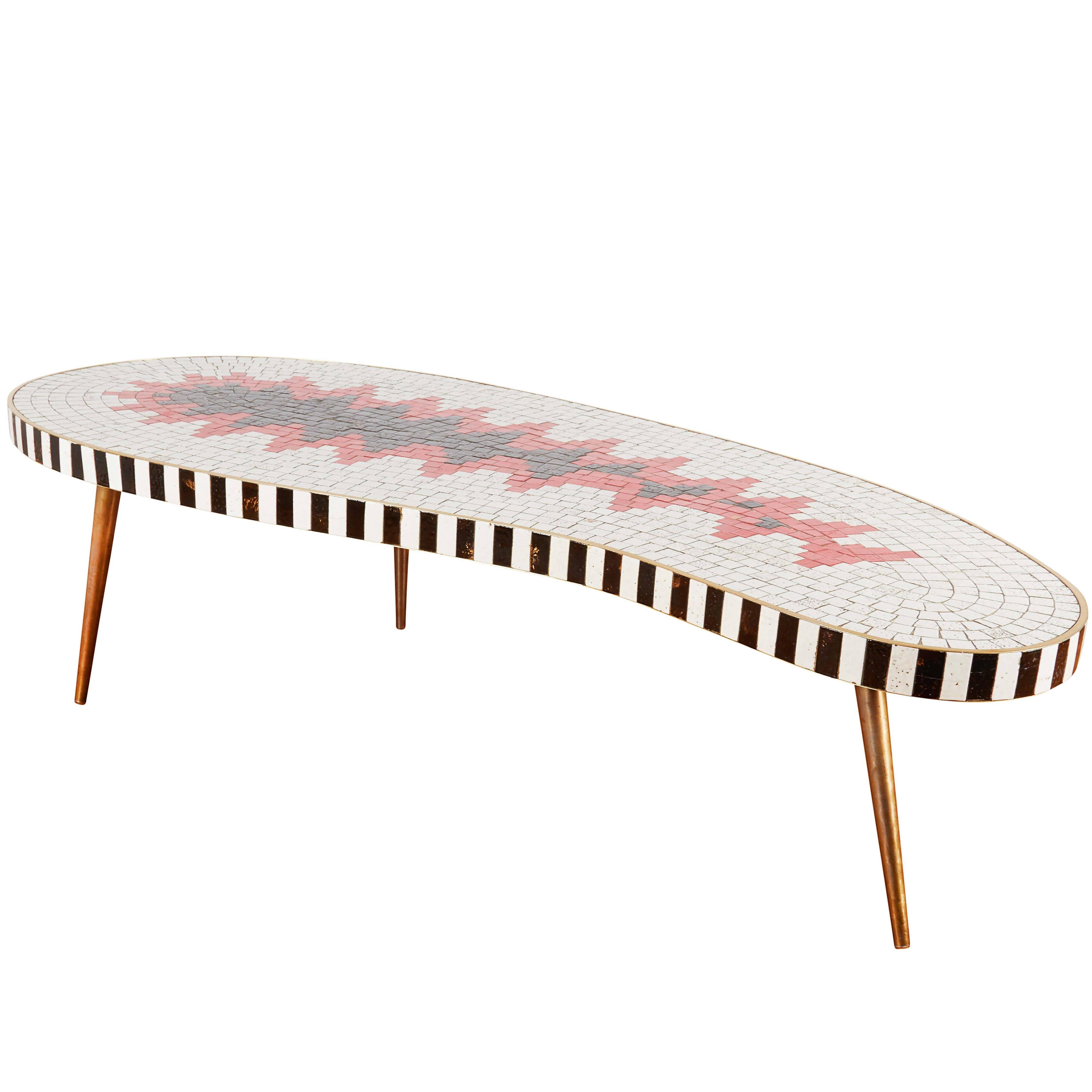 Mosaic Tiled Top Kidney Shaped Coffee Table